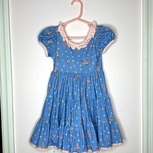 Sweet honey dress blue with pink flowers, size 4T.